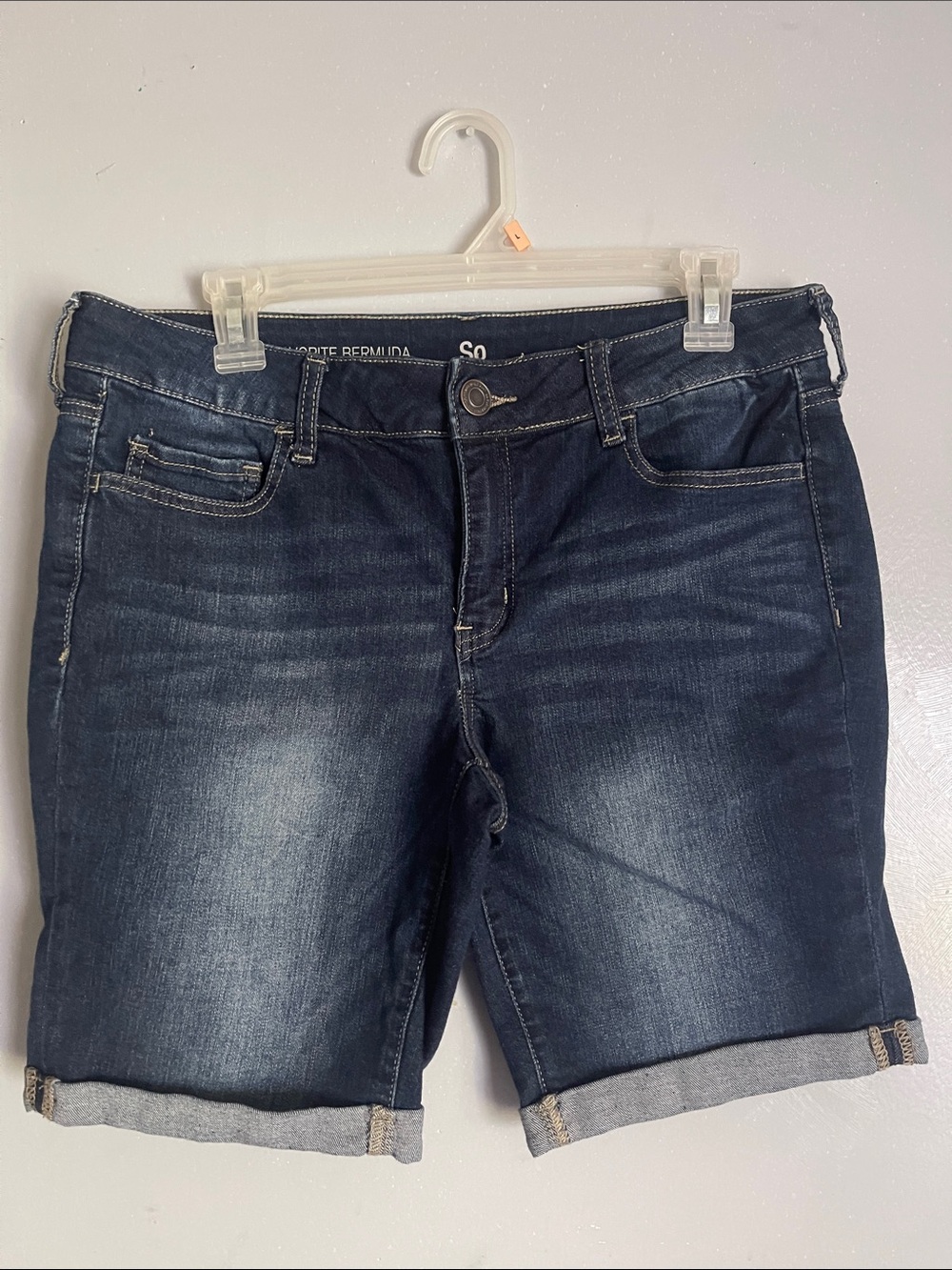 SO Dark Blue Rolled Cuff Denim Bermuda Shorts